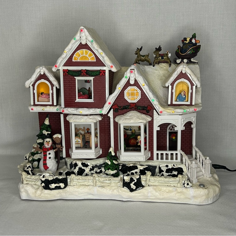 Story Telling “Night Before Christmas” Holiday Village House w/Lights 14”x11”x6”